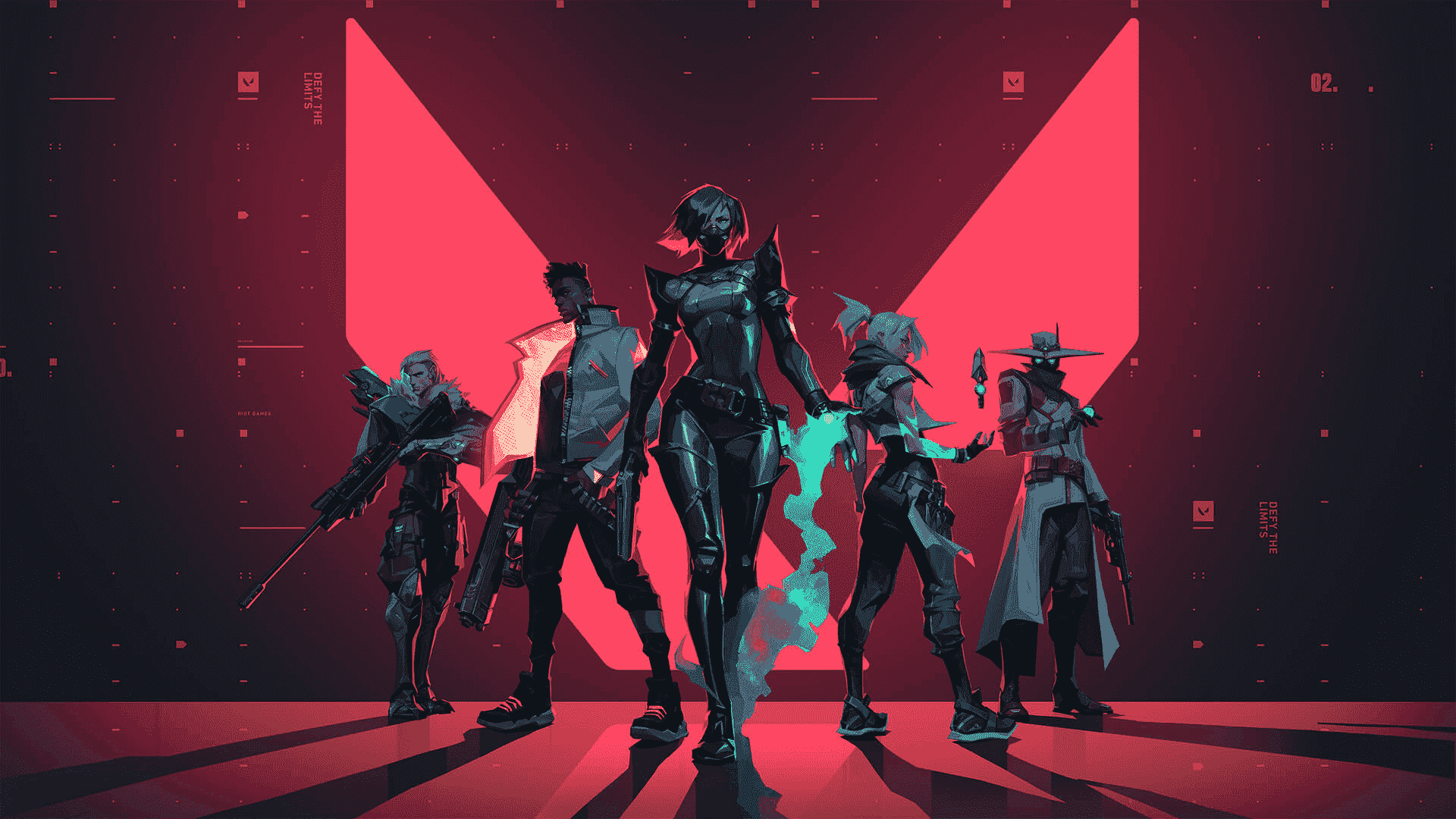 "An action-packed scene from the popular multiplayer shooter game Valorant, showing intense combat between colorful characters with various abilities and weapons."