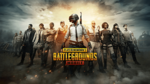 "An intense battle royale scene in PUBG Mobile, with players parachuting onto a deserted island, scavenging for weapons and gear amidst a shrinking play zone, as they strive to be the last one standing in this highly competitive mobile gaming experience."